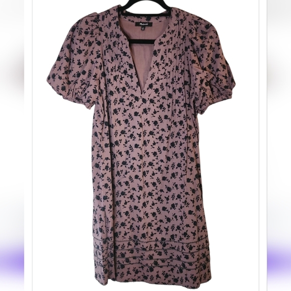 Madewell Tillie Puff-Sleeve Mini Dress Shadow Bloom Pin Tuck Detail Violet XS - Picture 4 of 14